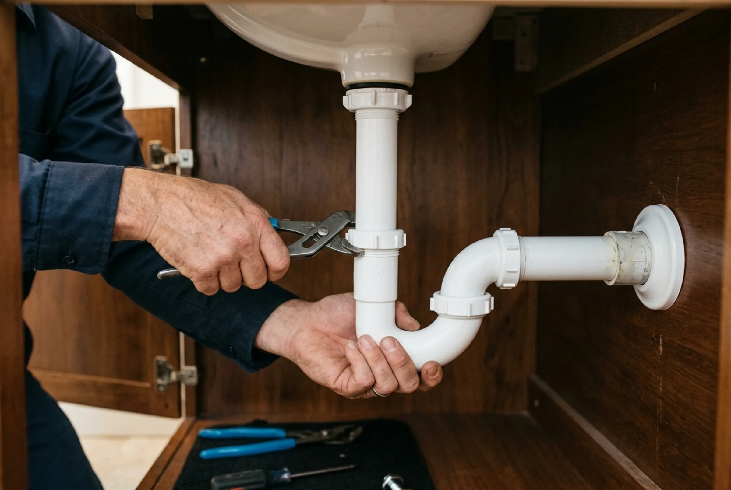 Residential under-sink drain installation detail