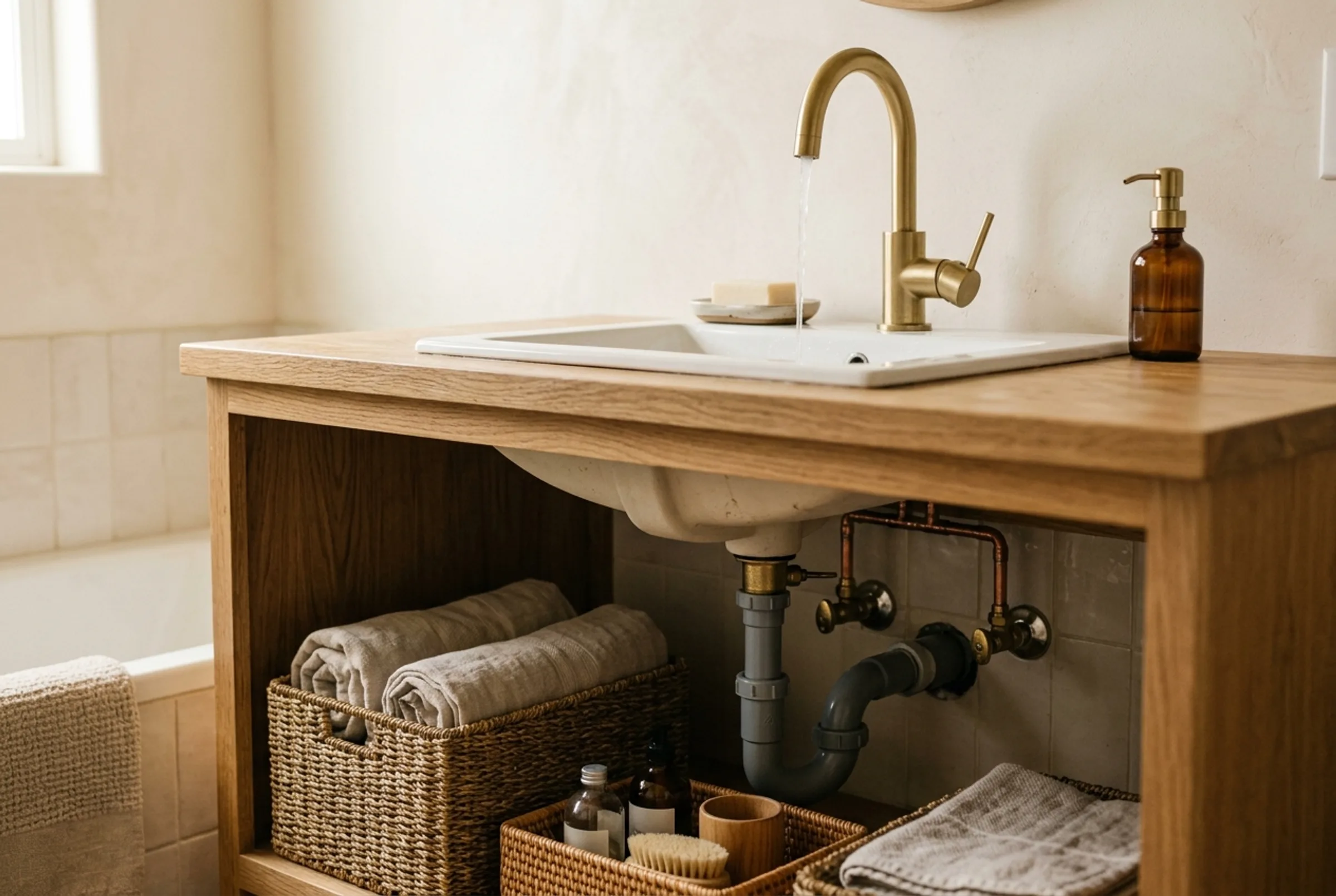Completed residential sink and plumbing fixture detail