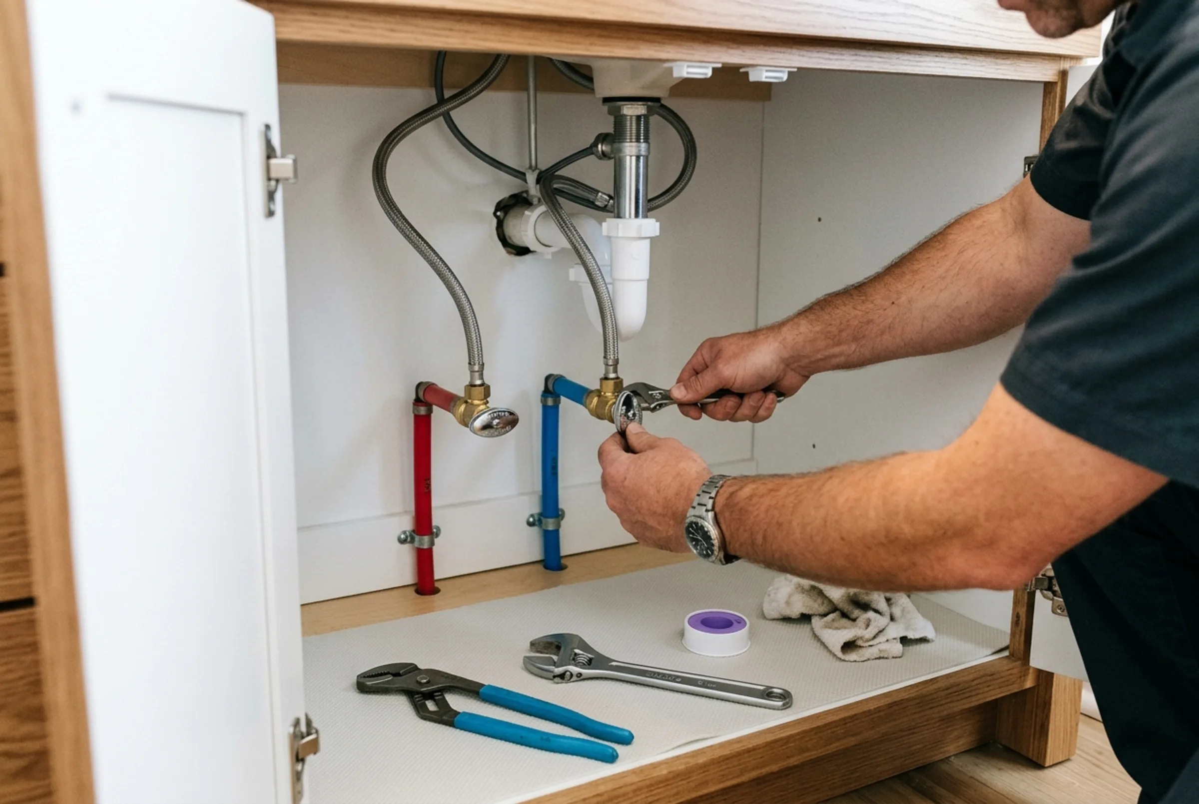 Residential plumbing supply-line craftsmanship detail