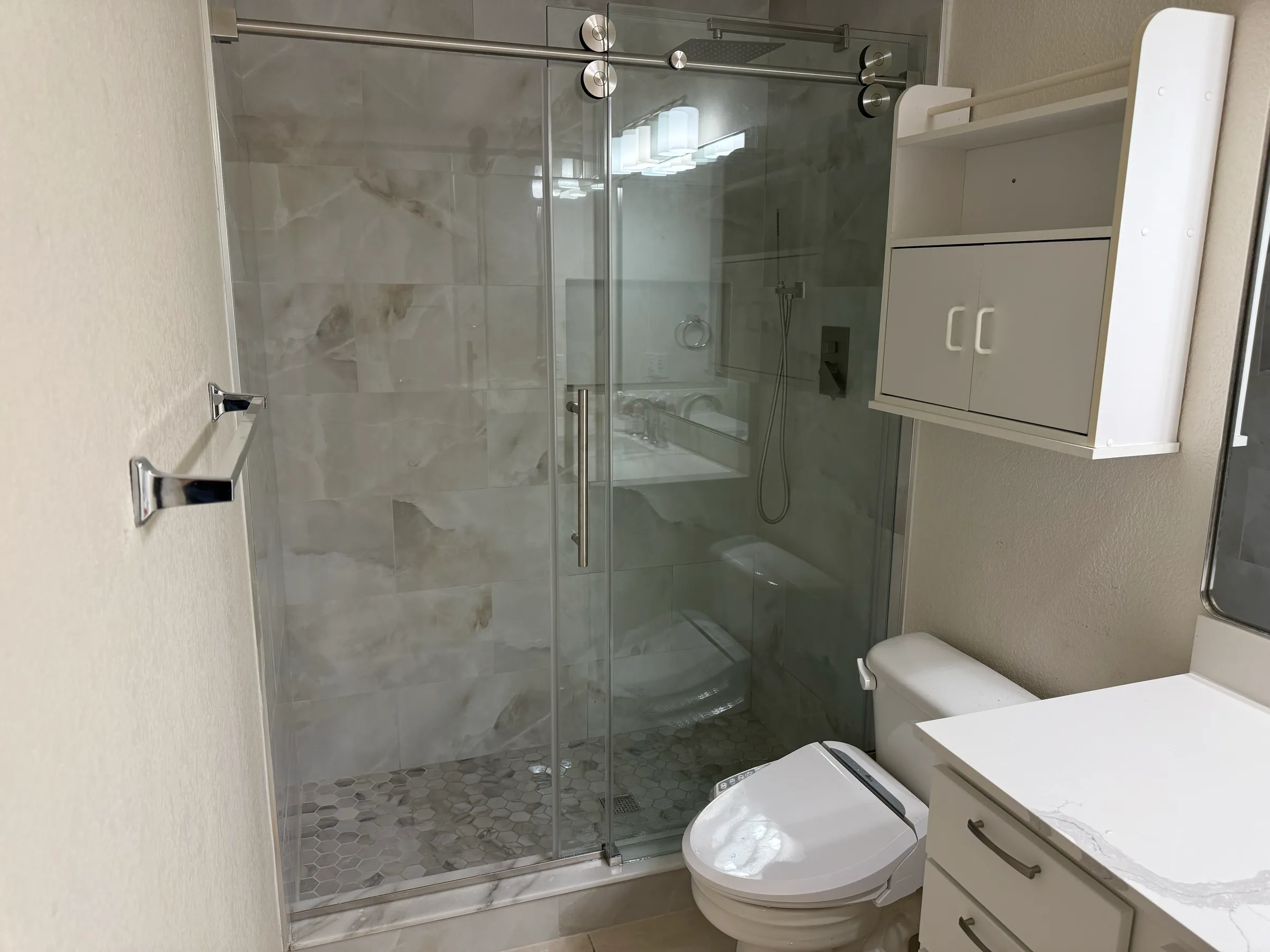 Completed bathroom and shower remodeling work