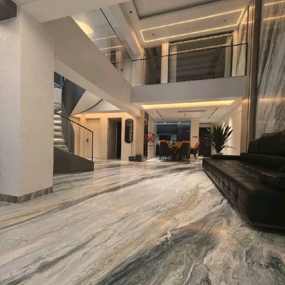 Completed flooring and tile work